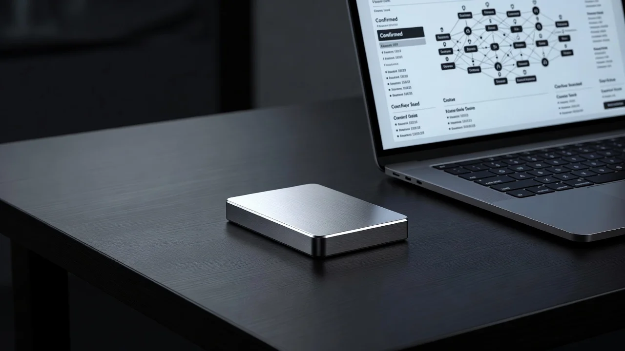 Hardware crypto wallet on a desk for Aphrodite Casino deposits